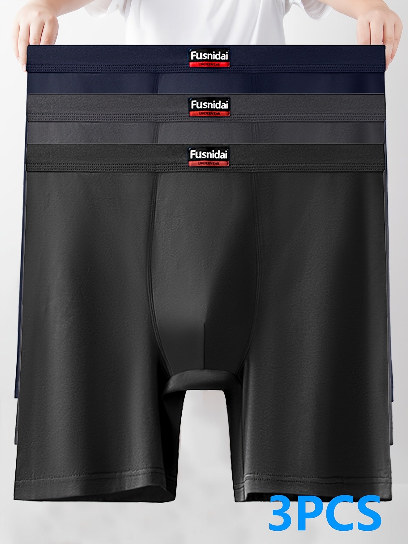 Fusnidai Men's Cotton Boxer Briefs - High Waist, Extended Length, Breathable, Sweat Absorbent, Plus Size Available