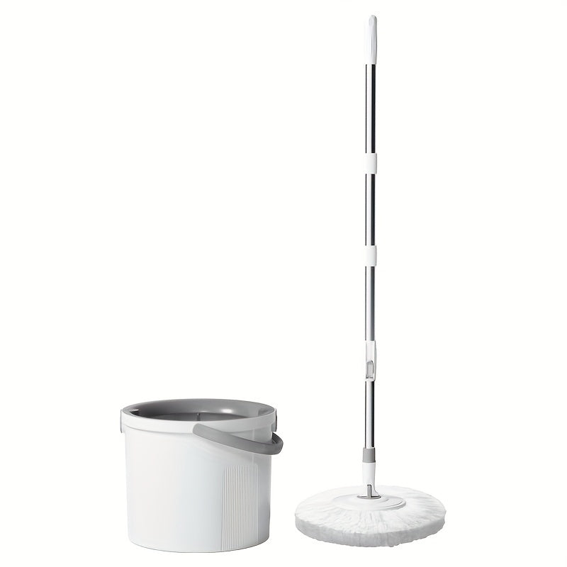 Get the ultimate cleaning companion with our 2-in-1 Spin Mop and Bucket Set. Featuring a self-washing and drying mechanism, this hands-free system makes wringing out your mop a breeze. Perfect for hardwood, laminate, and tile floors, this durable plastic