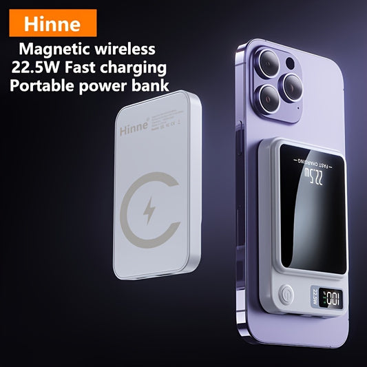 5000/10000mAh Hinne Mobile Power Bank with Super Fast Charge, Wireless Charging, LED Display, and Outdoor Emergency Backup.