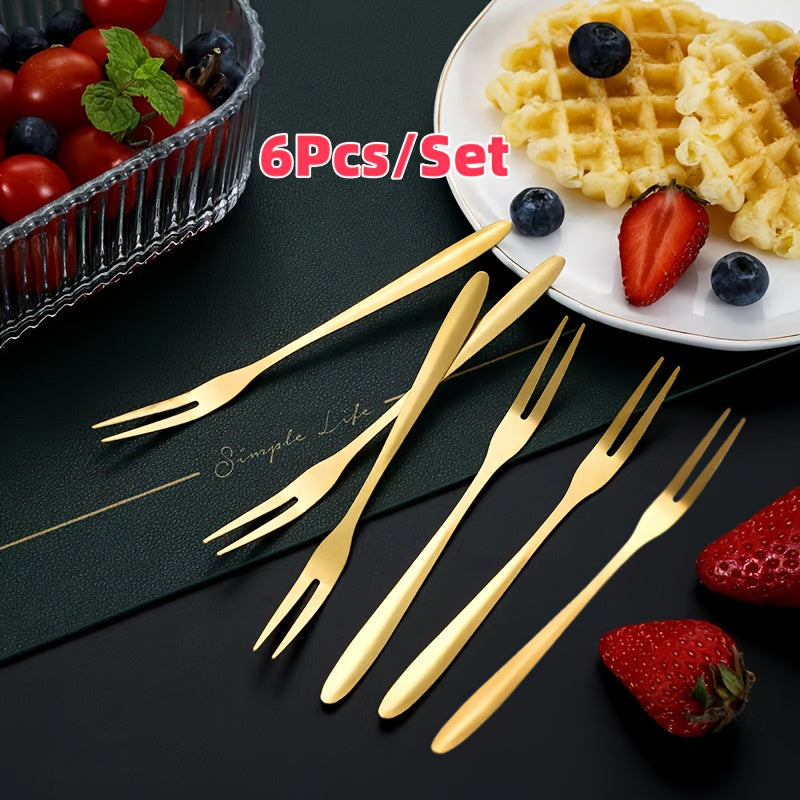 6-Piece Stainless Steel Dessert Forks with Carved Design - Ideal for Appetizers, Cheese, Fruits, Salad, and Small Bites - Durable Restaurant-Grade Utensils