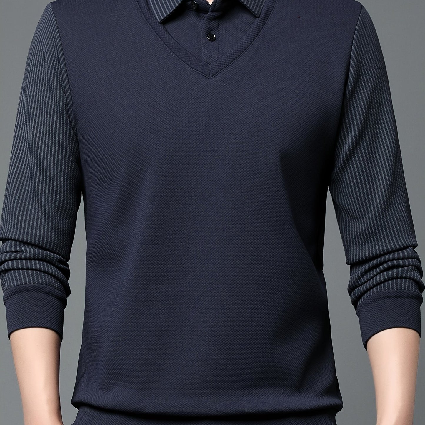 Men's Long Sleeve Striped Casual Golf Shirt for Outdoor Activities