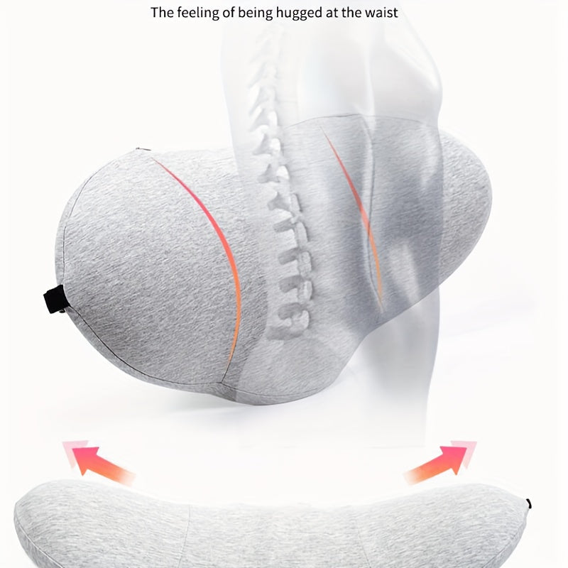 Memory foam lumbar pillow designed to provide relief and support for lower back pain - ideal for side sleepers and pregnant women.