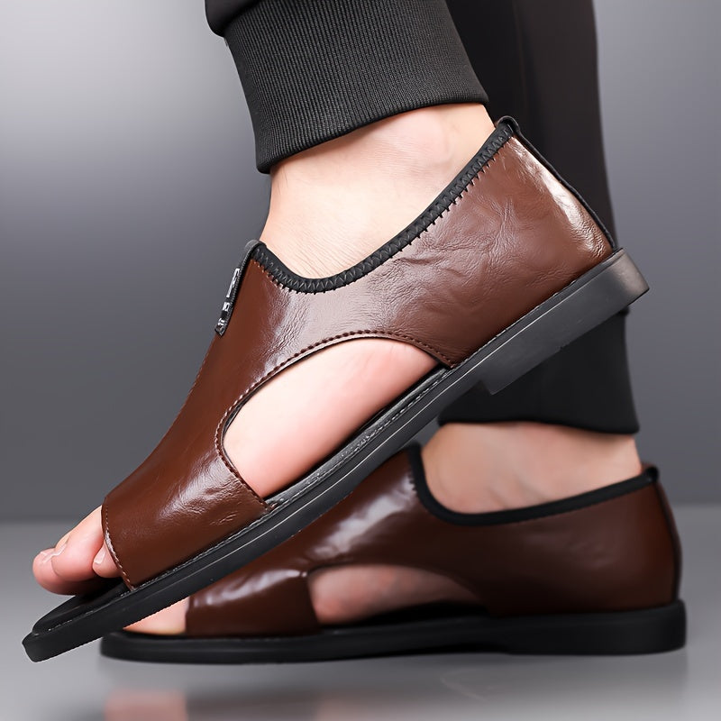 Men's slip-on open toe sandals for spring and summer walking and traveling, with non-slip design.