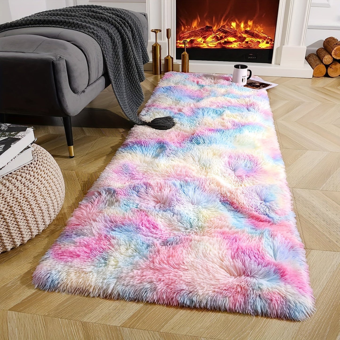 Rainbow Design Area Rug, Vibrant Decorative Carpet, Soft and Cozy Floor Mat, Perfect for Bedroom, Living Room, Leisure Area, Beside the Bed, Coffee Table, Cloakroom, Shower, Entryway, Sofa, Floating Window, and Spring Decor.