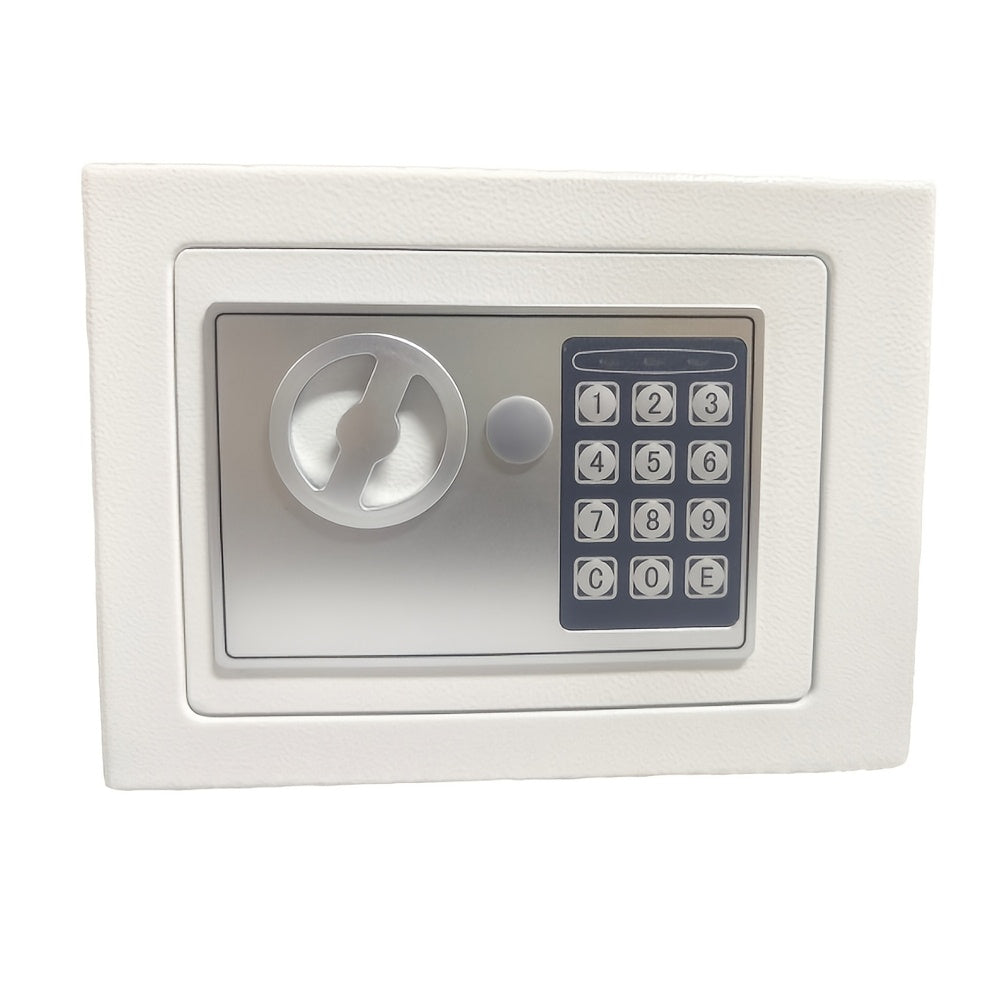 Luxury digital security safe with steel construction, dual entry methods, and keyboard lock for office, hotel, or business use, ideal for storing cash and valuables securely.