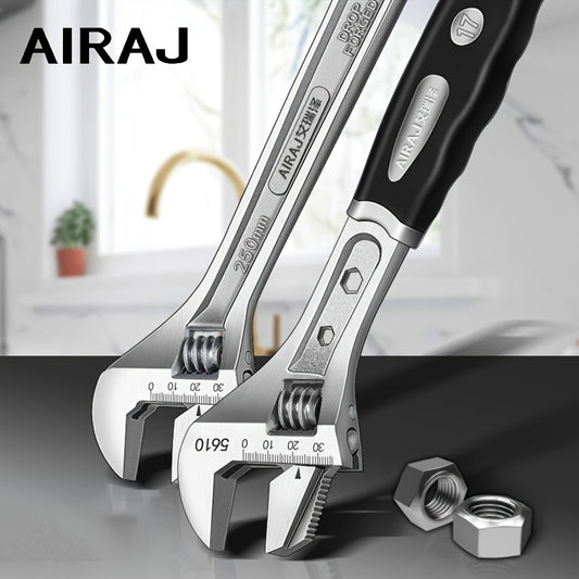 AIRAJ Heavy-Duty Adjustable Wrench with Rust-Resistant, Heat-Treated Steel and Precision Milled Jaws for Max Grip