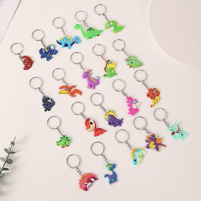 Set of 20 cartoon dinosaur keychains made of PVC, perfect for attaching to bags. These colorful dino keychains are great for both women and men to add a fun touch to their belongings.