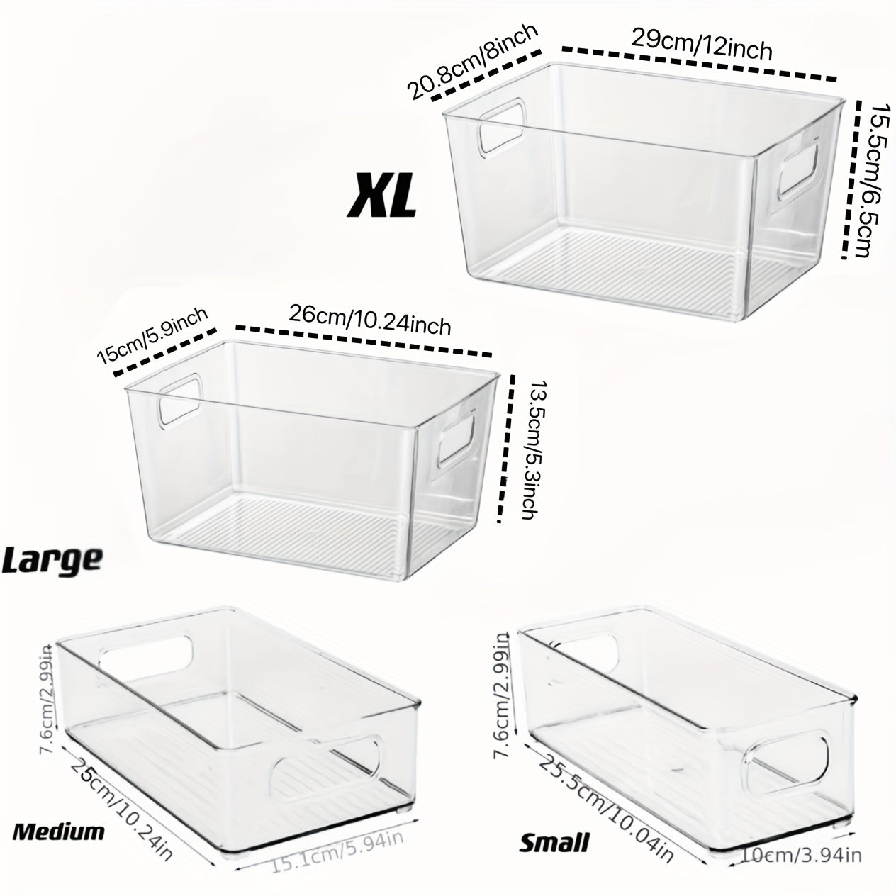 Refrigerator Storage Bins in Sets of 2, 4, or 6 - Stackable Space-Saving Organizer Bins with Handles and Transparent Design for Kitchen, Freezer, Pantry, Cabinets, Drawers, and Shelves - Fruit Container and Kitchen Supplies Organizer