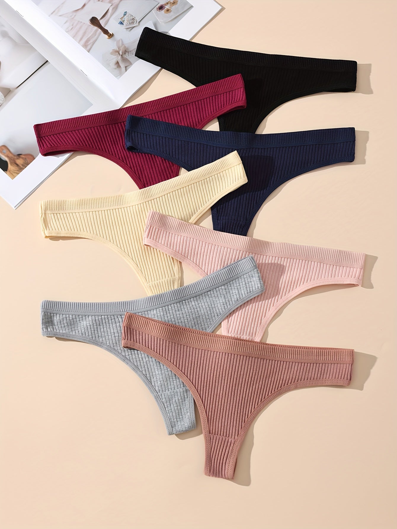 Seven solid seamless ribbed thongs: sexy, comfy, breathable, stretchy intimates for women.