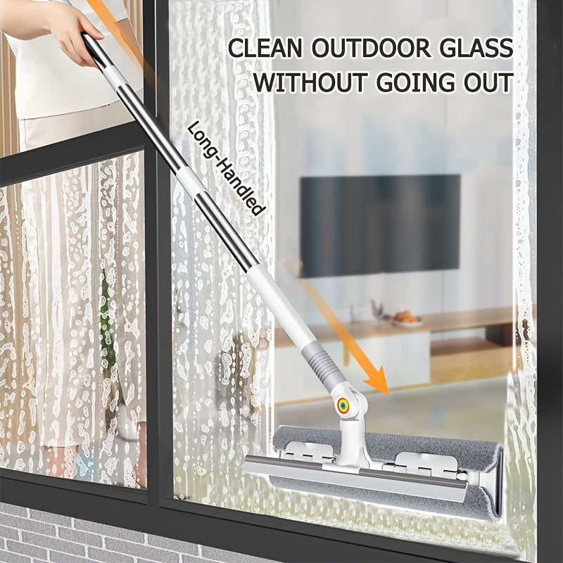 JOYBOS presents the convenient 2-in-1 Long-Handled Glass Cleaning Tool. This 53-inch tool features a combination of a stainless steel and plastic window squeegee along with a brush, making it perfect for indoor or outdoor cleaning tasks. Use it on walls