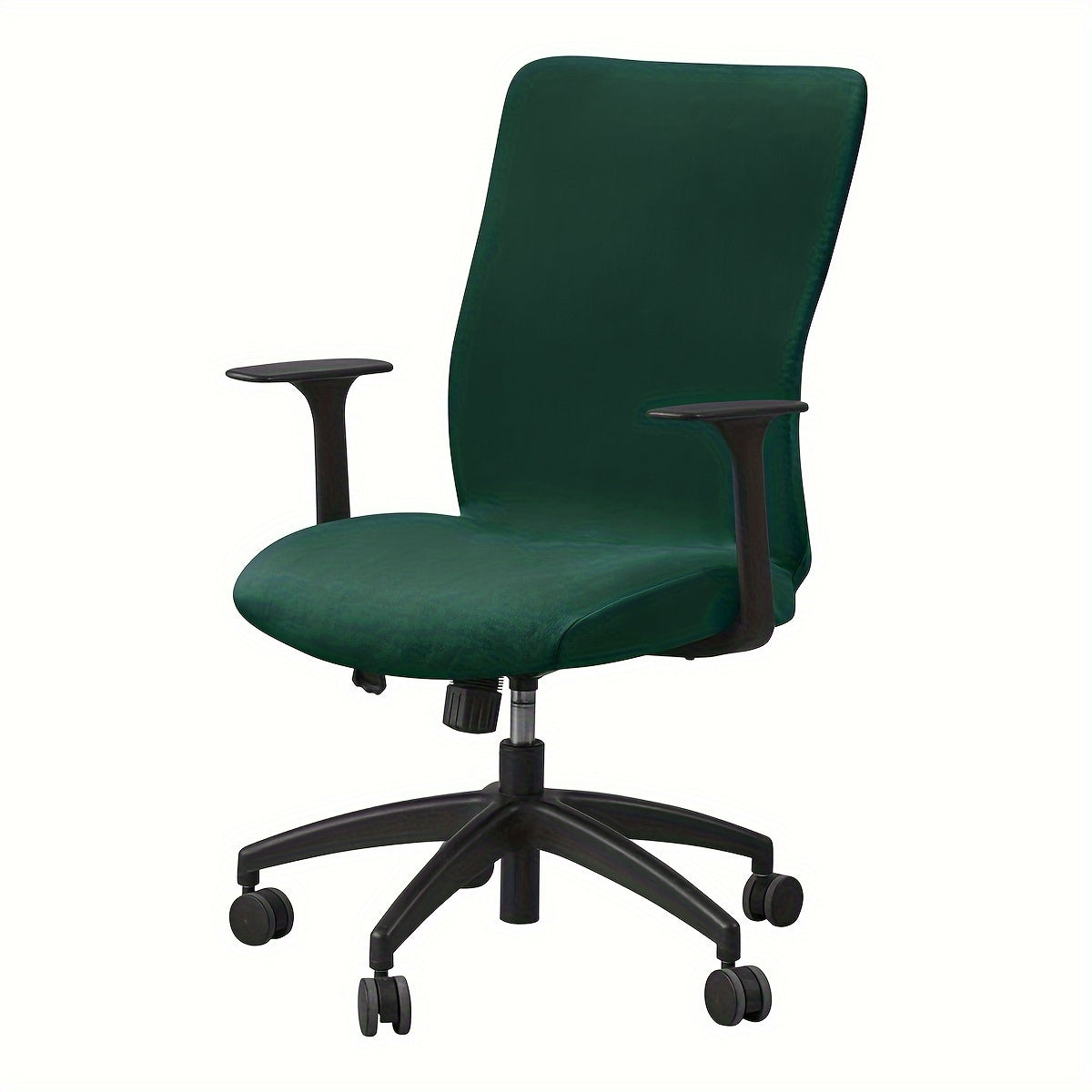 Soft velvet office chair cover with elastic stretch and slip-resistant grip, suitable for home, hotel, and office use. Made of a polyester and spandex blend, machine washable.