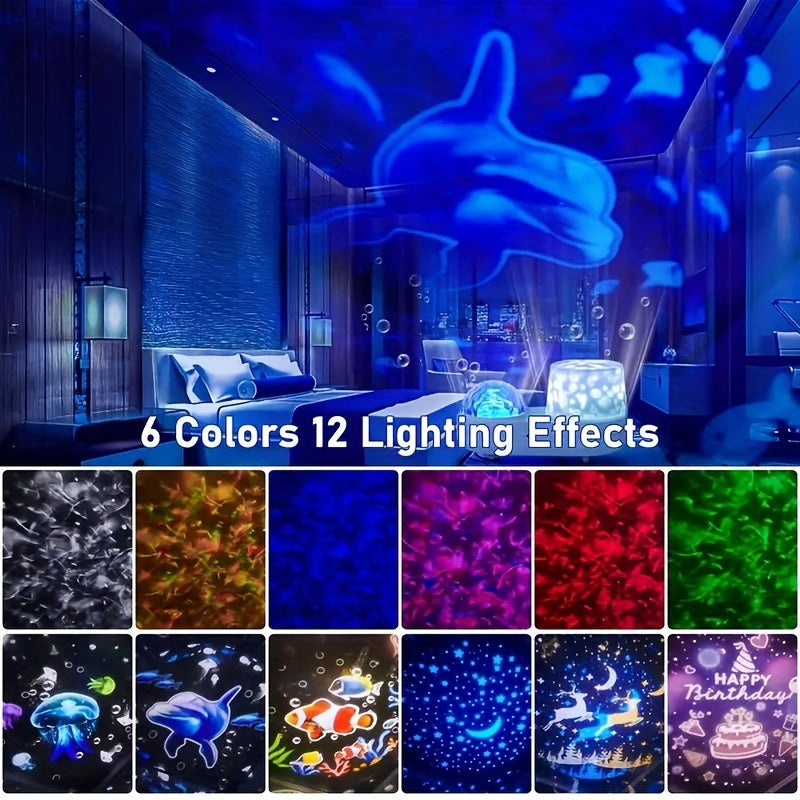 Newly Designed LED Night Light, Ocean Light Projector with 360 Degree Rotation and 6 Color Projection - Perfect Birthday Gift