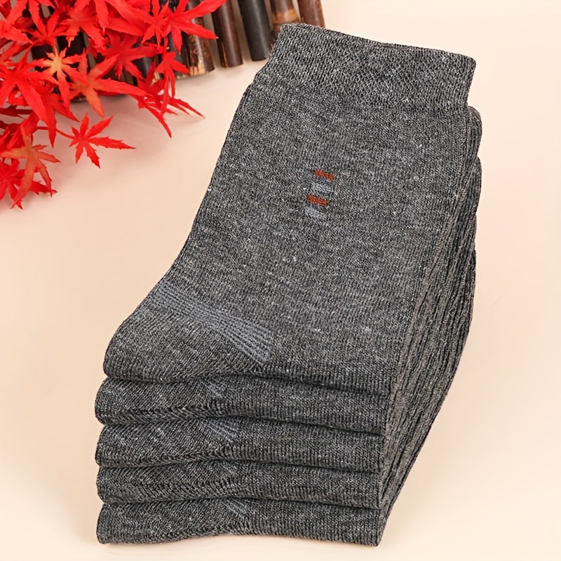 5 Pairs of Men's Classic Crew Socks, Breathable and Comfortable for All Seasons