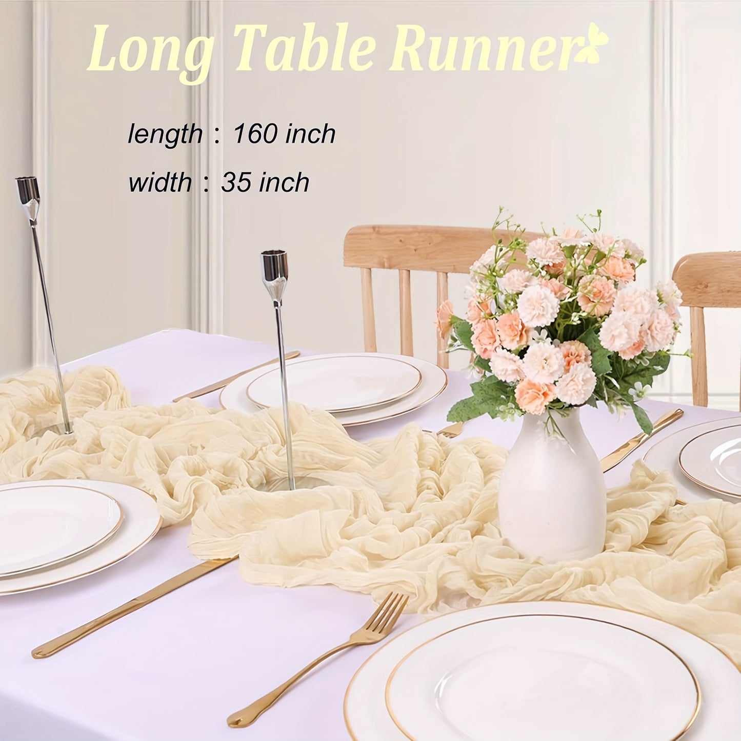 1pc Balinese pleated table runner in elegant beige fabric, ideal for holiday and wedding décor.