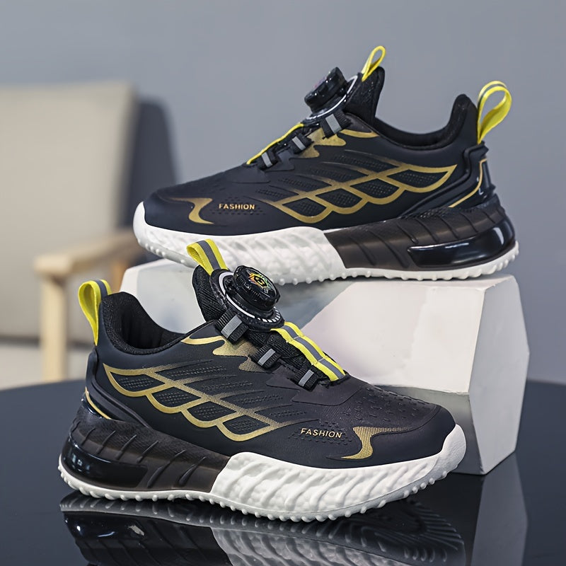 Casual low top sneakers with rotating button for boys, lightweight shock-absorbing option for running fitness.