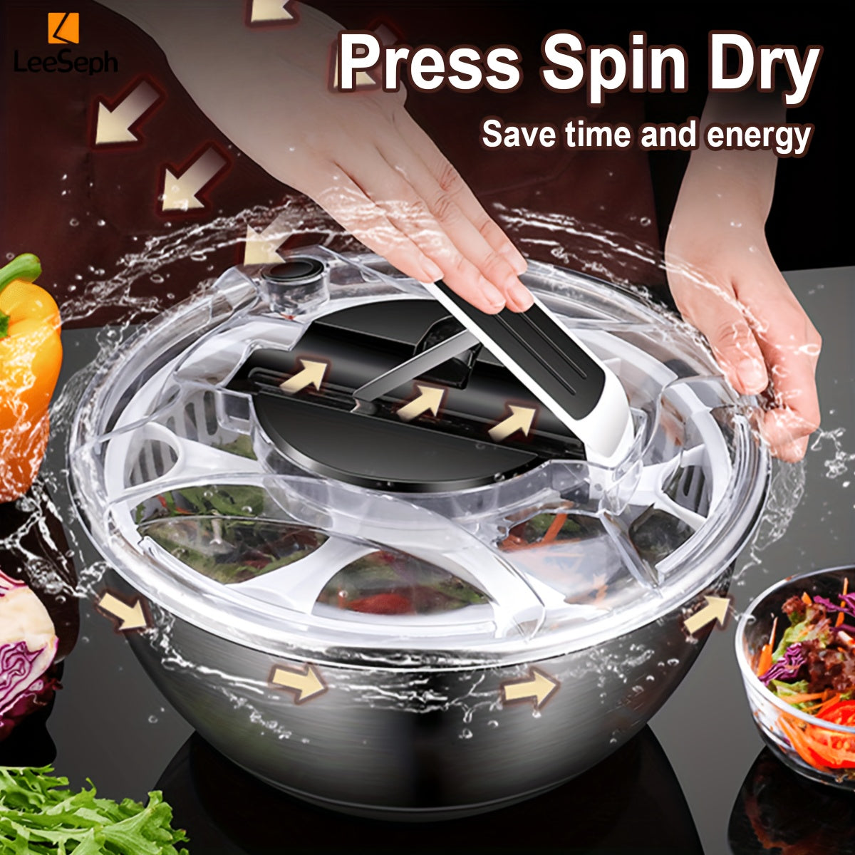 Stainless Steel Salad Spinner - 3.5L Capacity, Easy-Press Manual Operation, Double Layer Design for Crisp, Fresh Salads - Ideal for Home Kitchens and Washing Vegetables & Fruits