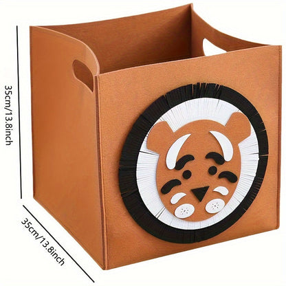 One set of adorable felt folding storage baskets featuring a charming elephant and tiger cartoon design. Perfect for organizing toys, dirty laundry, or other household items, these baskets offer a large capacity and can be used in the car or throughout