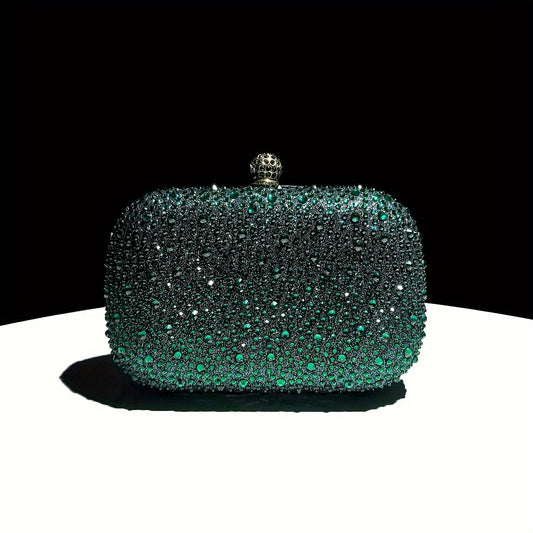 Stylish emerald green handbag with golden chain, suitable for formal events and as a gift for women.