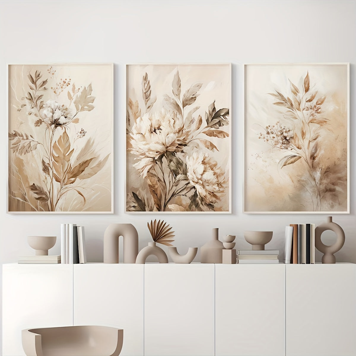 Set of 3 frameless floral canvas prints, perfect for home or office wall decor.