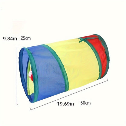 Plaid Foldable Cat Tunnel with Play Ball - Interactive Kitten Toy, Durable Polyester