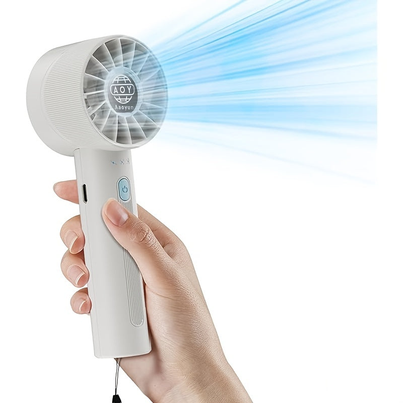 The HOTU Portable Handheld Fan is a compact and powerful mini personal fan with 4 different wind speeds. It features a USB rechargeable 2600mAh battery for convenient power on the go. The fan is made of polished plastic and has a wearable design, making