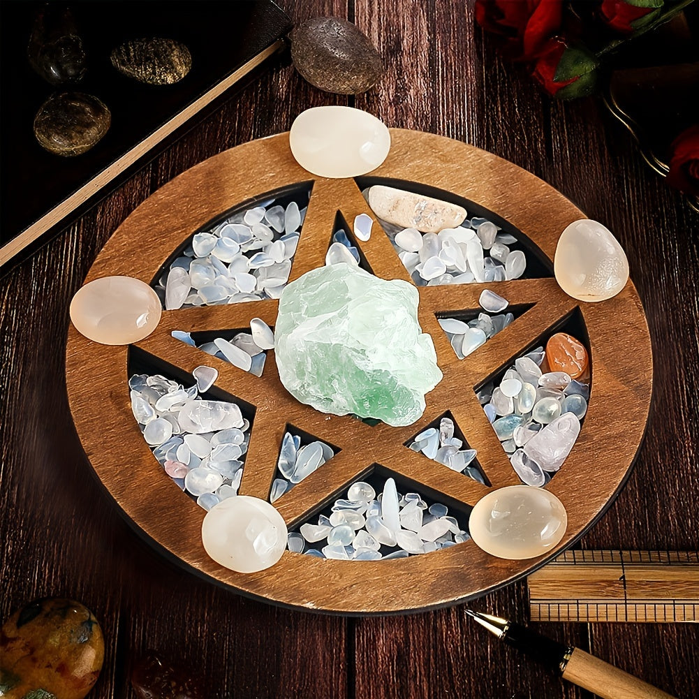 Pentagram altar mat for crystals & stones, divination board, witchcraft supplies.