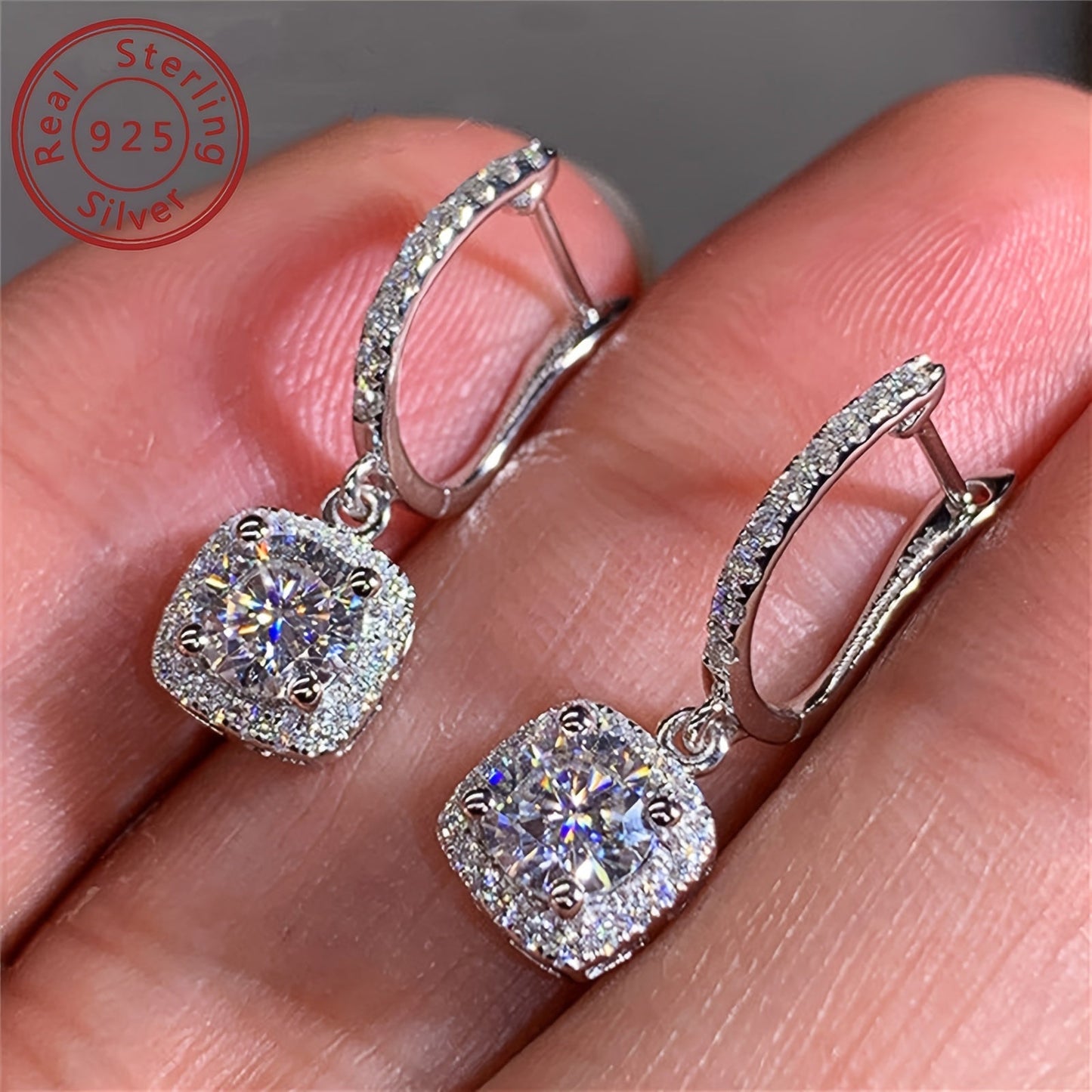 18k Gold Plated Inlaid Moissanite Sterling Silver Drop Earrings - Elegant Jewelry for Women Perfect for Engagement, Wedding, Evening Party, or as Gifts