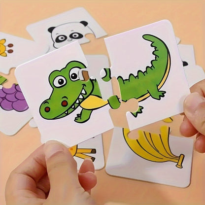 Animal and fruit-themed matching puzzle cards, perfect for kids to develop cognitive skills. Ideal for toddlers and great as party favors or gifts for birthdays, baby showers, and holidays. Suitable for ages 0-3.