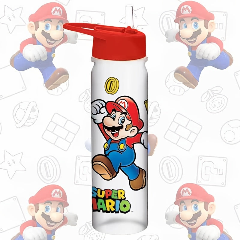 Super Mario water bottle with straw, leak-proof and lightweight, ideal for sports, travel, and gifts.