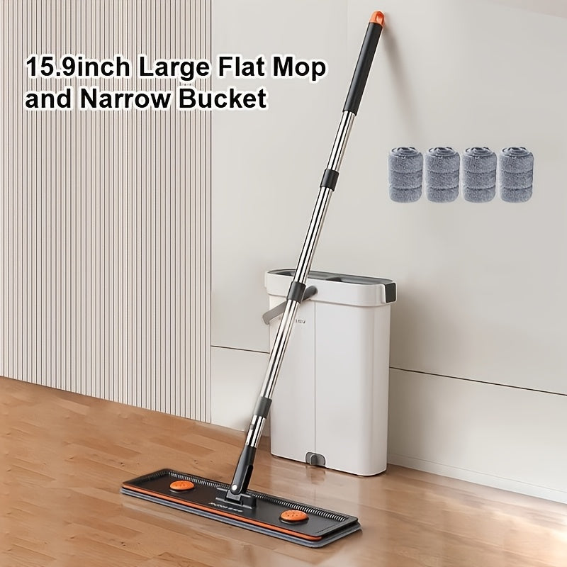 The Joybos Versatile Flat Mop and Bucket Set with Wringer is the perfect cleaning solution for floors, walls, patios, and cars. Made with stainless steel and plastic, this set includes 4 pads and requires no electricity.