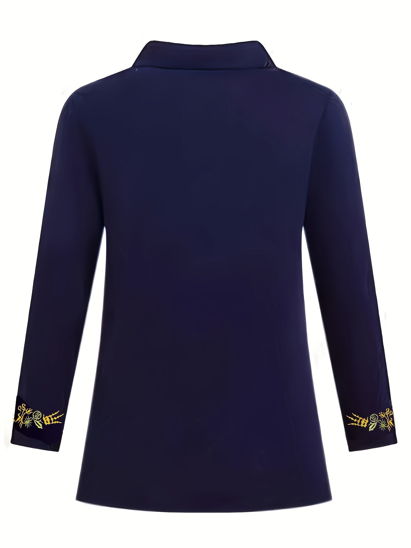 Women's stylish black long sleeve shirt with floral details - soft, comfortable, and breathable for casual wear in spring/fall.