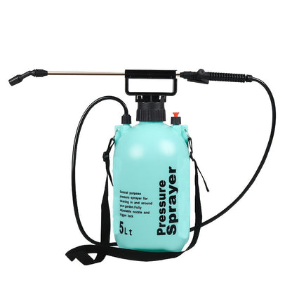 Handheld air pressure sprayer for gardening - manual pump, durable plastic, multi-component spray bottle for efficient plant watering and pest control.