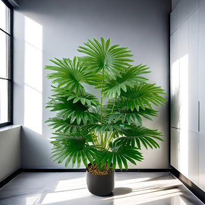 1 Artificial Palm Plant in Gray Pot suitable for indoor/outdoor use, including weddings, hotels, gardens, patios, and photography. Made of durable plastic with no need for batteries