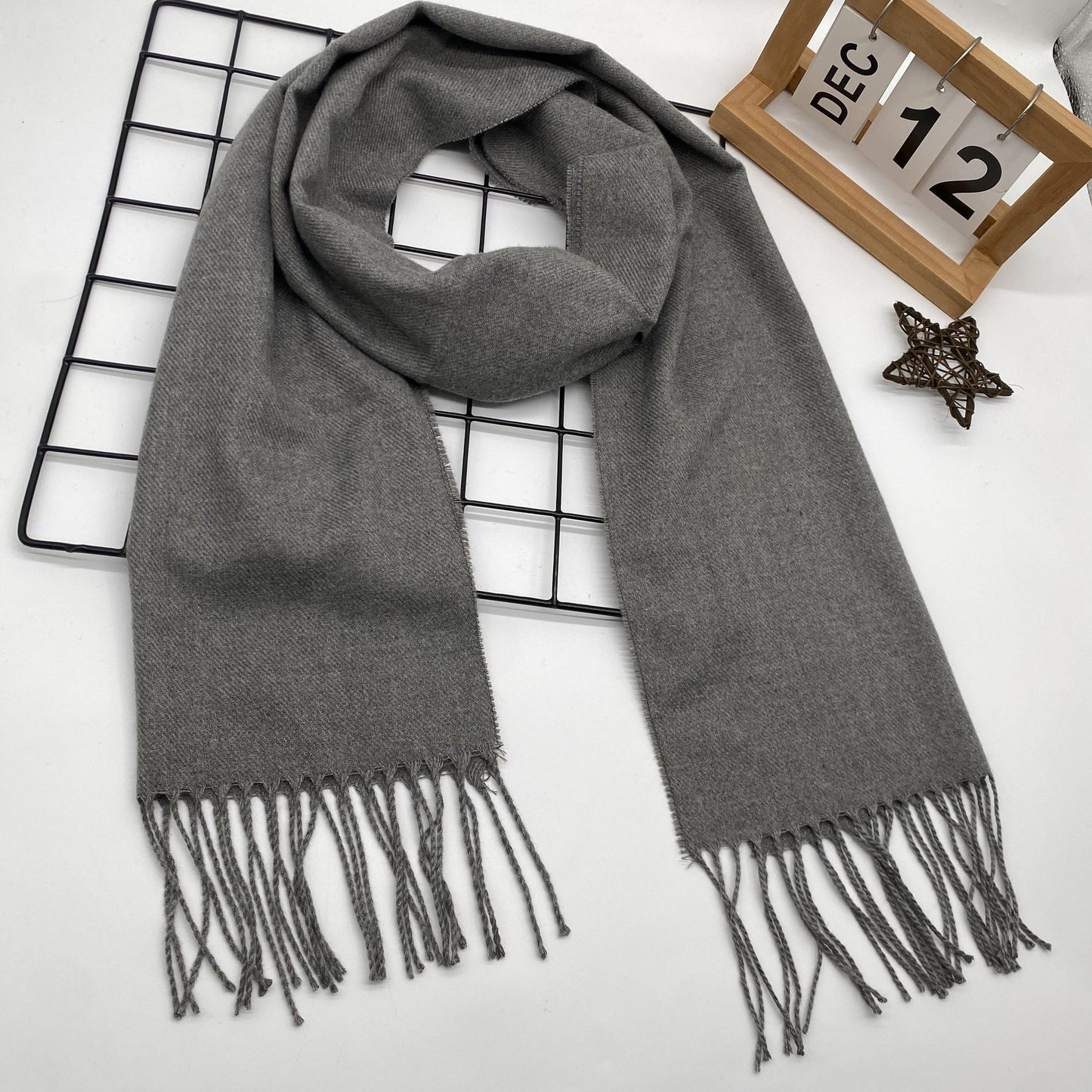 Men's Classic Winter Plaid Scarf with Tassel Edge - Stay Cozy and Stylish with this Soft Polyester Scarf, Perfect Fashion Accessory for Men with Woven Design