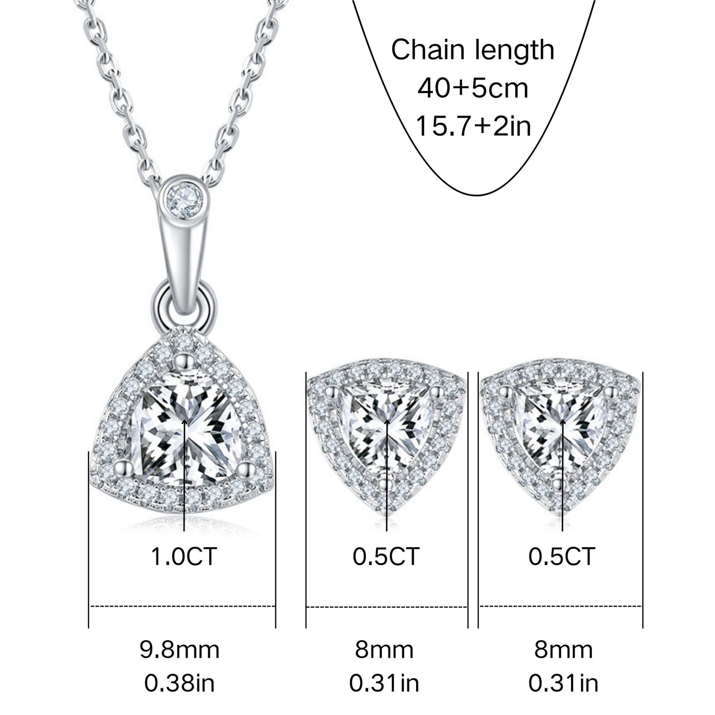 1 piece of S925 Silvery moissanite jewelry set featuring a 1.0CT moissanite necklace and two 0.5CT moissanite earrings. This fashionable and luxurious jewelry set makes for the perfect gift for anniversaries, weddings, birthdays, Halloween, Christmas, or