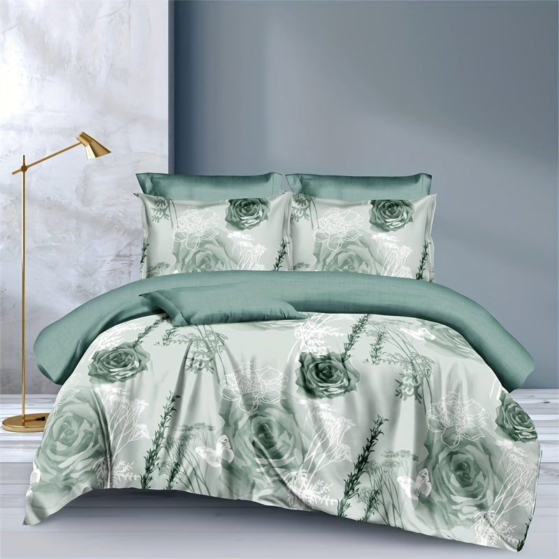 3-piece bedding set includes floral duvet cover with matching pillowcase; machine washable.