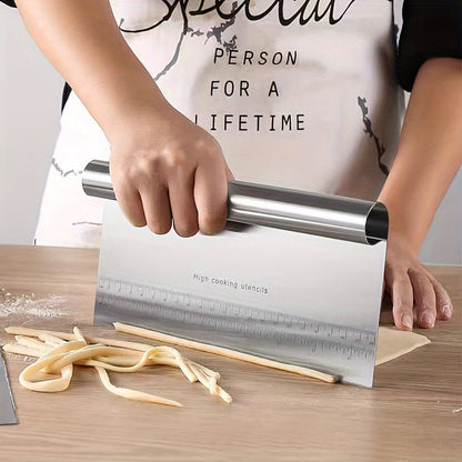 The versatile Stainless Steel Dough Cutter & Pastry Scraper is a must-have baking tool for achieving flawless edges. This food-safe kitchen gadget can be used as a dough scraper, cake smoother, and flour knife for all your baking needs.