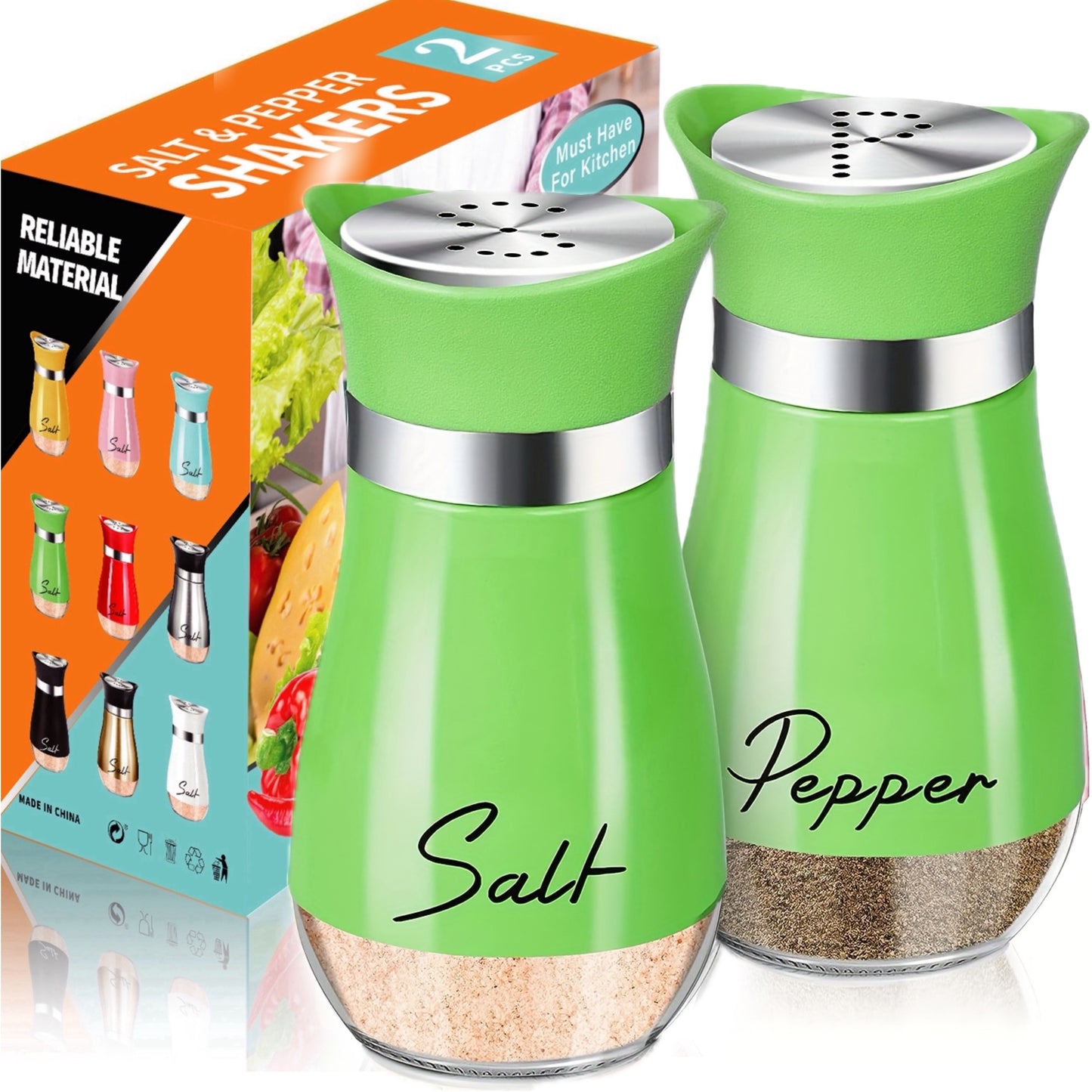 4 oz Glass Salt and Pepper Shaker Set with Stainless Steel Lid in Pink for Kitchen, Table, RV, Camping, BBQ - Refillable