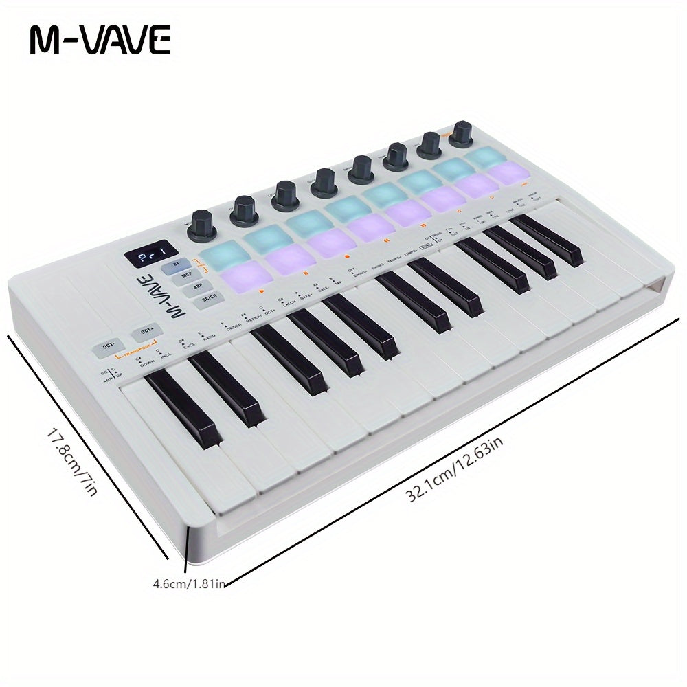 New M-VAVE SMK 25 II MIDI Keyboard with 8 Encoders, 16 RGB Backlights, Wireless MIDI, Speed Sensing, Vibrato, Touch Strip, 2000mAh Battery. Compatible with WINDOWS, MAC, IOS, Android.