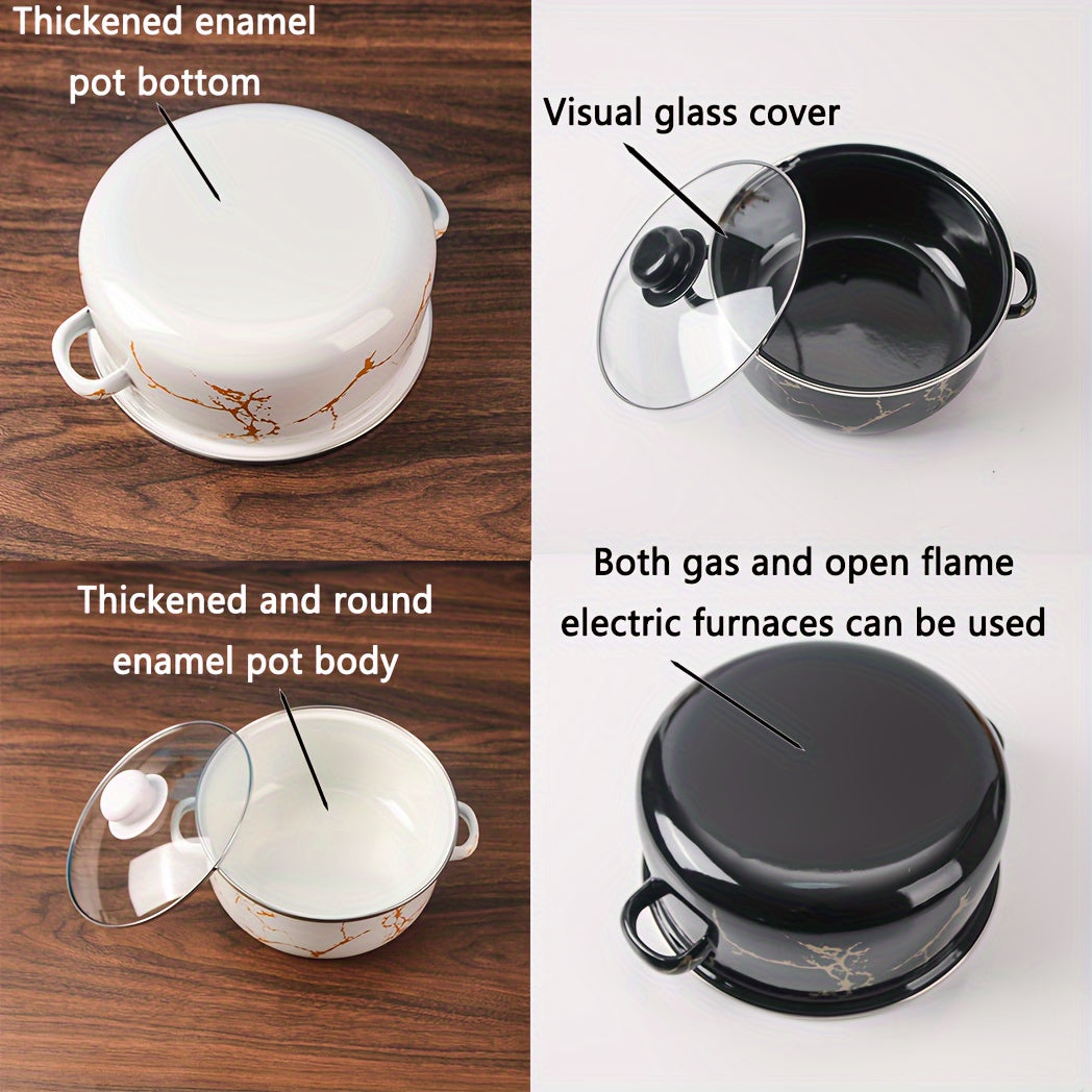 Upgrade your kitchen with this set of 5 premium enamel cookware pieces. These pots and pans are thick, durable, and easy to clean, making them perfect for cooking soups, stews, and more. They are compatible with gas, induction, and open flame stoves