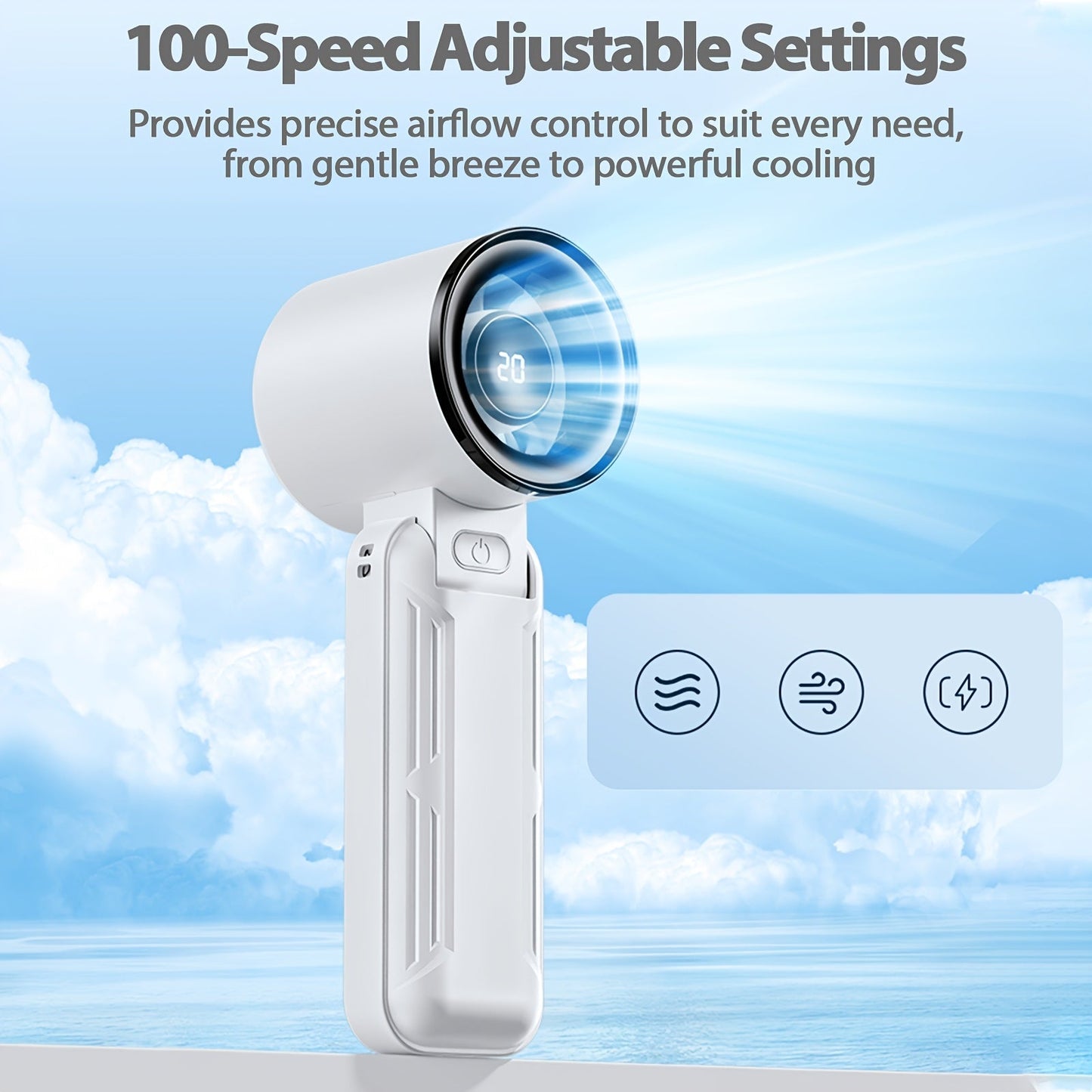 The High-Speed Portable Handheld Turbo Fan offers USB rechargeable 3000mAh battery. It is a foldable desktop fan that comes with a convenient neck strap, making it perfect for home, office, outdoor activities, and travel. This fan makes an ideal personal