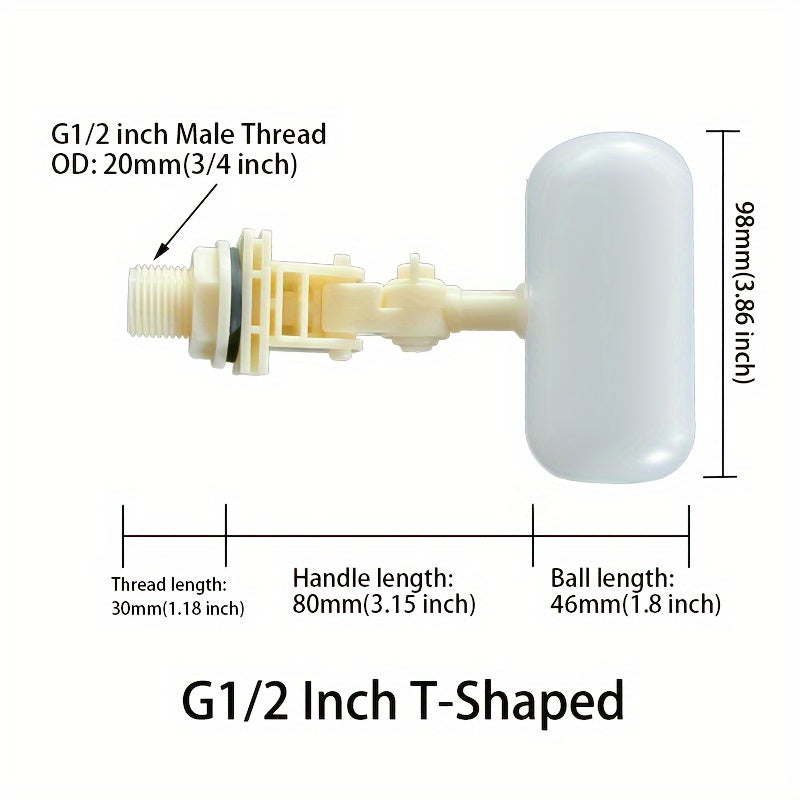 Plastic float valve for automatic waterer bowl, ponds, livestock troughs, and aquariums.