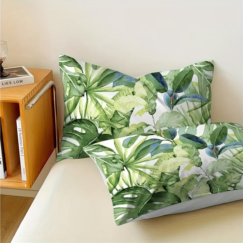 Set of 2 Soft and Comfortable Green Leaf Print Pillowcases - High-Quality Envelope Design for Bedroom and Sofa Decoration, Easy to Clean in the Washing Machine