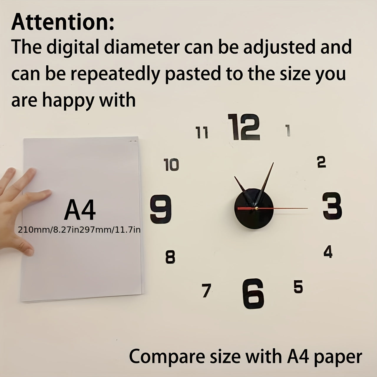 Modern 3D Digital Wall Clock with Silent Operation and Adjustable Size, Battery Operated Mechanical Clock with Illuminated Display for Living Room and Bedroom. AA Battery Required.