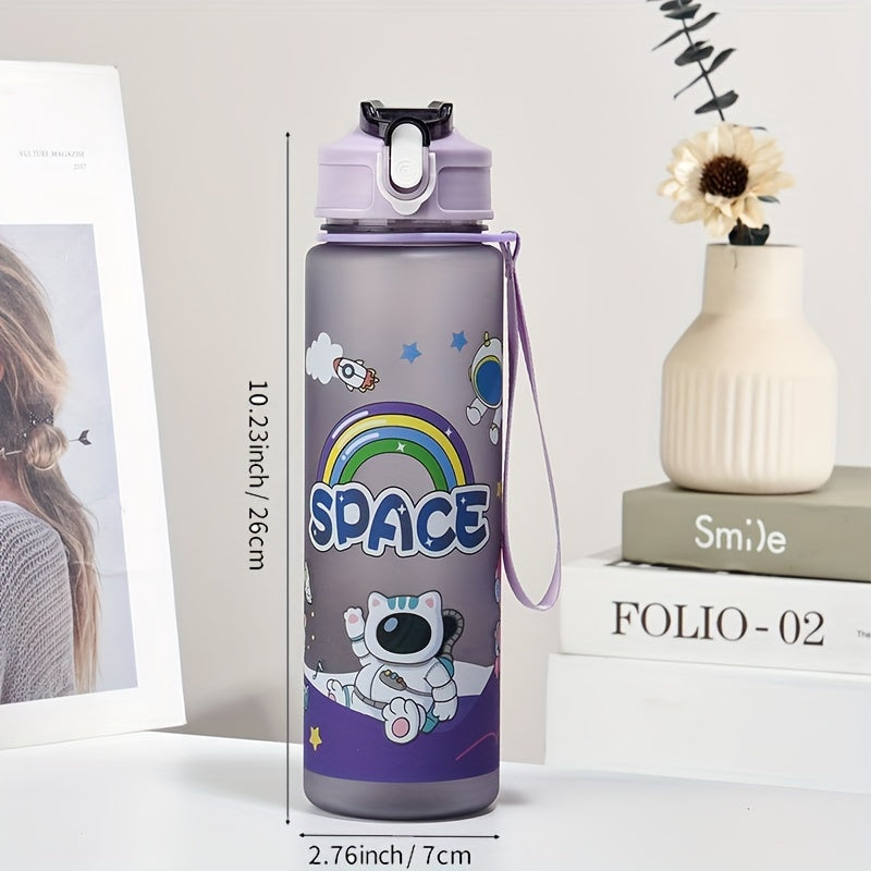 Space-themed astronaut water bottle with straw, lightweight, PVC-free, ideal for outdoor activities and back-to-school gift.