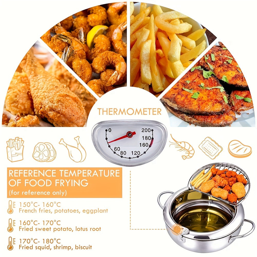 1-piece Stainless Steel Deep Fryer Pot with Thermometer, Japanese Tempura Frying Pan - No Electricity Required [Top Pick]