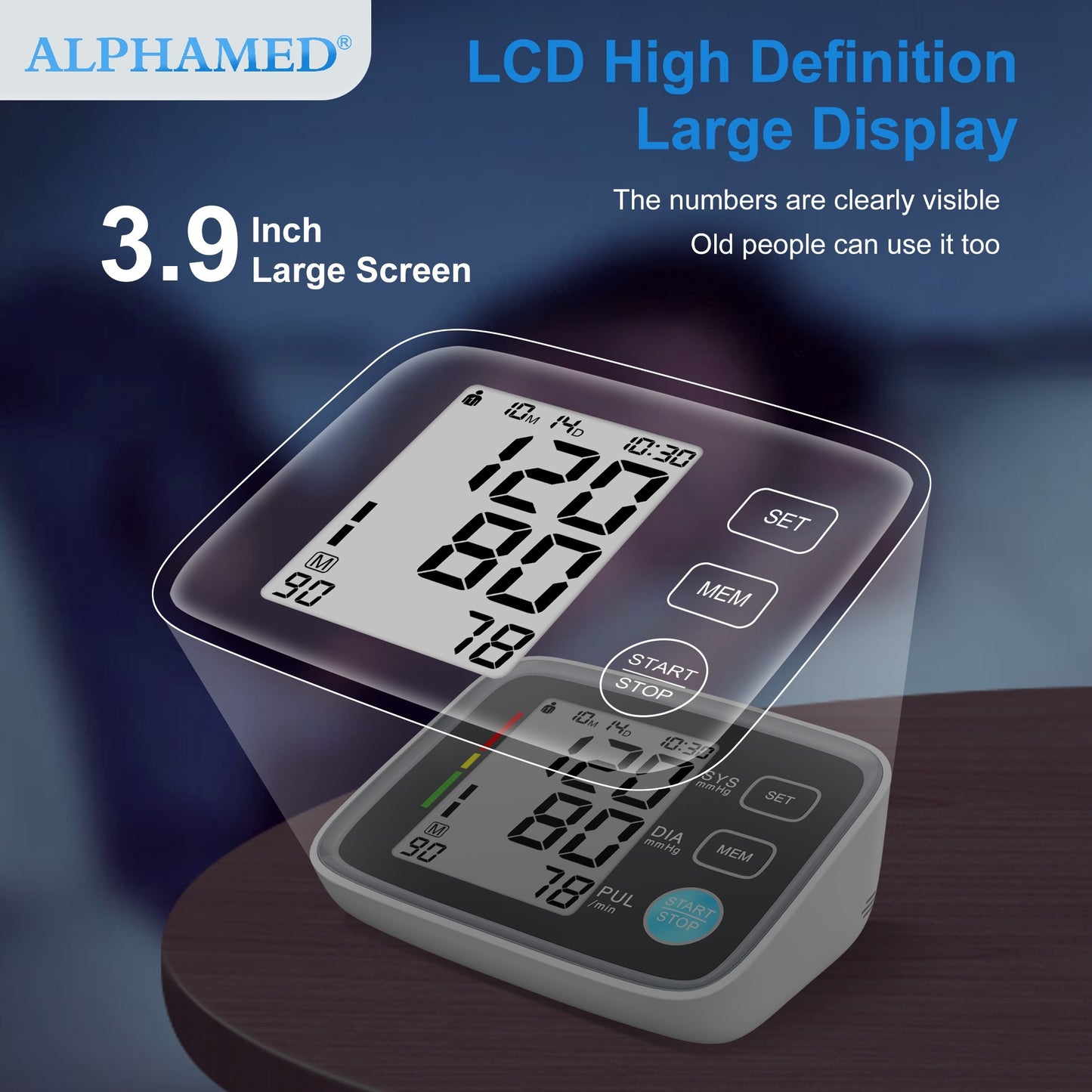 ALPHAMED U80EH Automatic Upper Arm Blood Pressure Monitor with 22.1-43.18 cm Cuff, Digital BP Machine, Battery Powered.