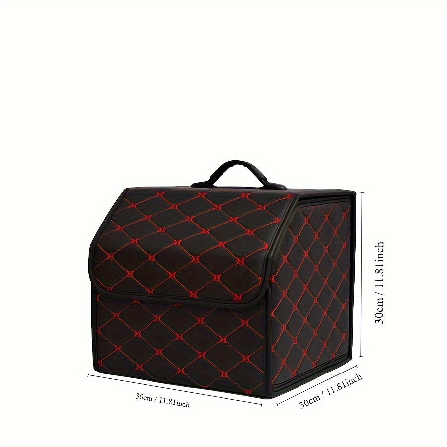 Black quilted PU leather car trunk organizer for SUV & Sedan trunks, providing durable and stylish interior storage.