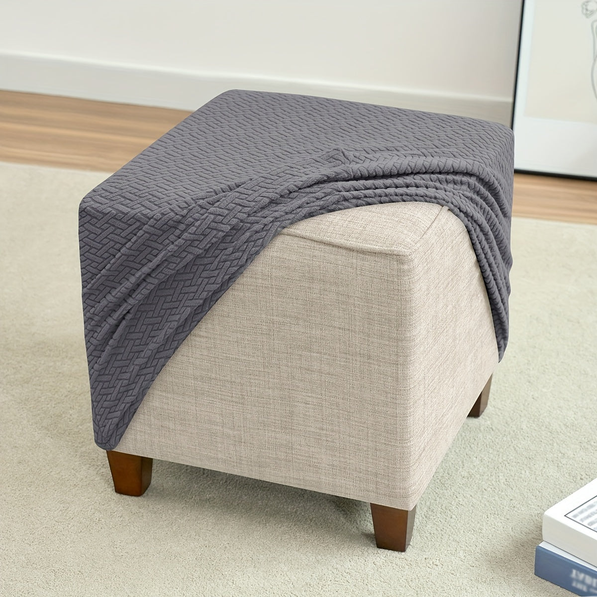 Machine washable cover for ottoman, elastic band for secure fit - 1 piece.