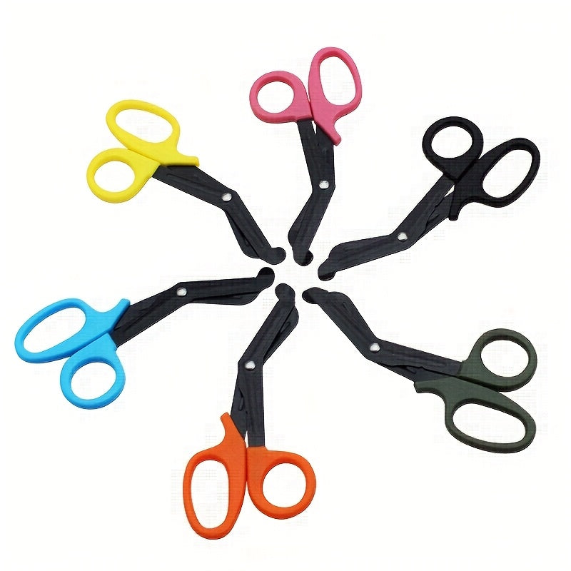 Stainless steel safety scissors with black coating, sharp for various outdoor uses, hand-friendly.